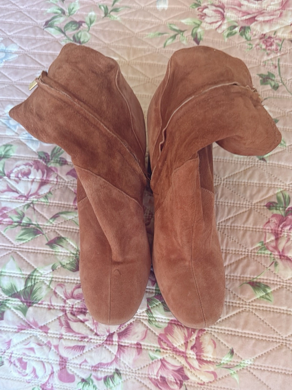 Zara Fold-Over Suede Ankle Boots in Cognac